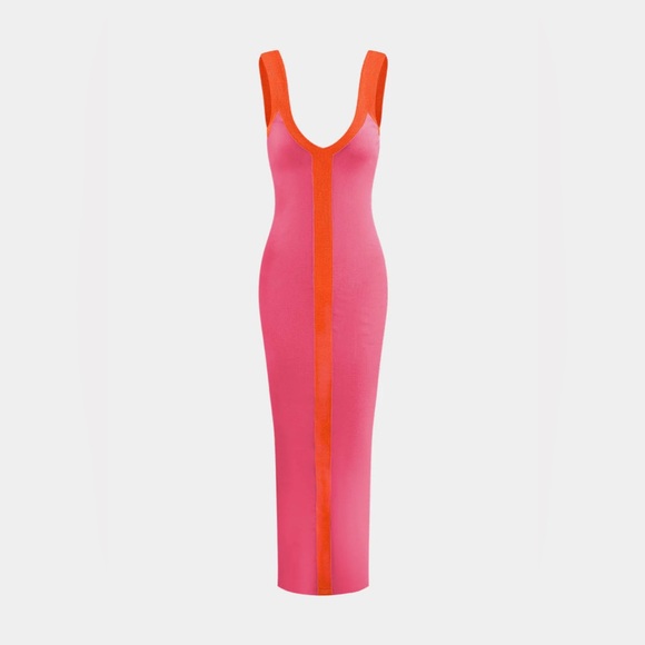 Micas Dresses & Skirts - Pink Maxi Bodycon Dress with Orange Center Stripe